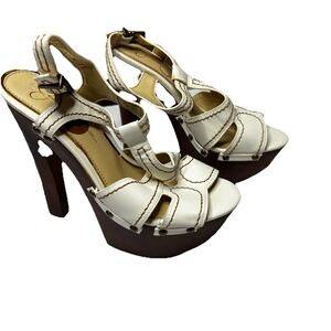Jessica Simpson Size 8- 81/2 White  Peep Toe Block Heel Platform Sandal